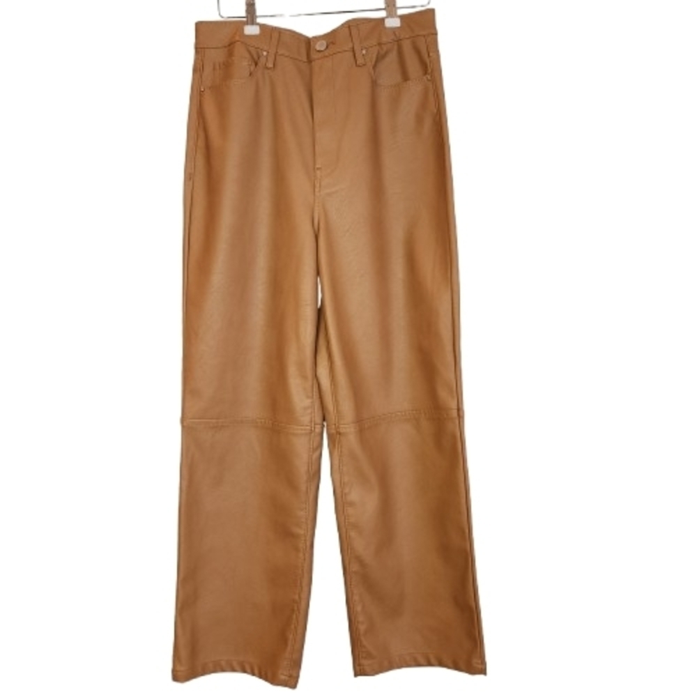 Blank NYC The Baxter Tan Vegan Leather Pants Straight Leg Size 29 High Rise Zip - Picture 2 of 14